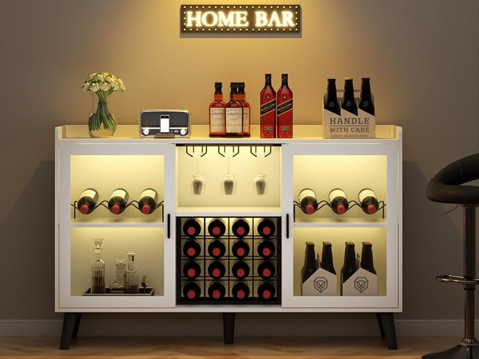 Auromie Wine Bar Cabinet with Led Light, Home Coffee Cabinet with Wine and - Image 7
