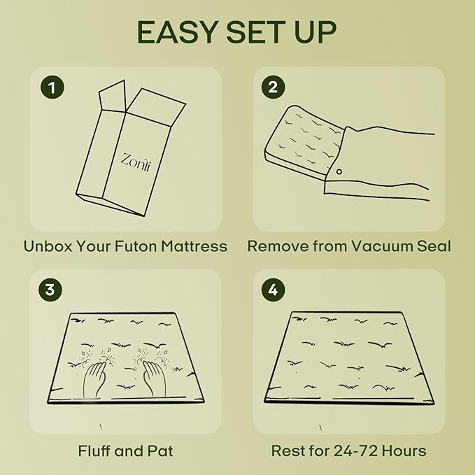 ZonLi Japanese Floor Futon Mattress Queen Size 80"x 60", 100% Cotton Cover 4'' - Image 9