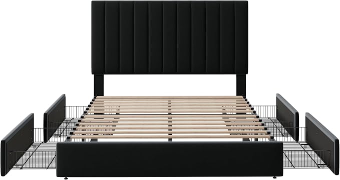 Allewie Full Size Storage Bed Frame, Vertical Channel Tufted Adjustable - Image 8