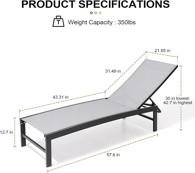 Crestlive Products Chaise Lounge Chair Outdoor Set of 2, Adjustable 5 Positions - Image 2