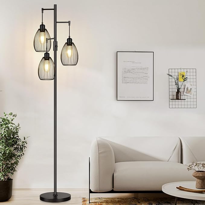 Dimmable Floor Lamp, 3 x 800LM LED Edison Bulbs Included, Farmhouse Industrial by Nintiue