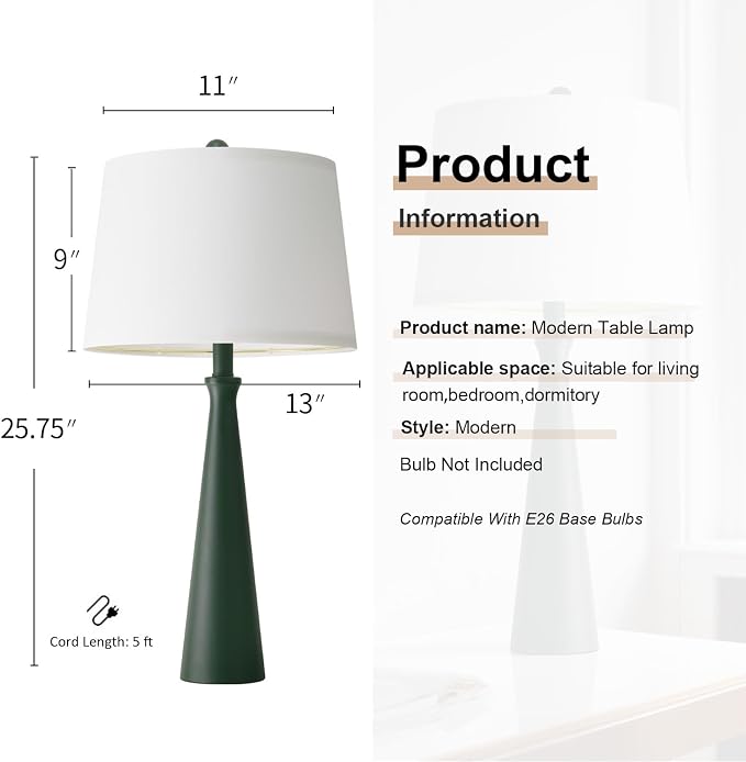 Oneach 25.75" Green Table Lamp Set of 2, Bedside Lamps - Image 4
