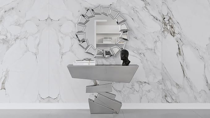 ZURI Furniture Modern Naxos Console Table Mirrored Glass Finish Sharp Geometric - Image 3