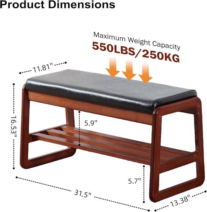SOBIBO Solid Wood Shoe Bench, 2-Tier Wooden Entryway Bench, Modern Shoe Rack - Image 2