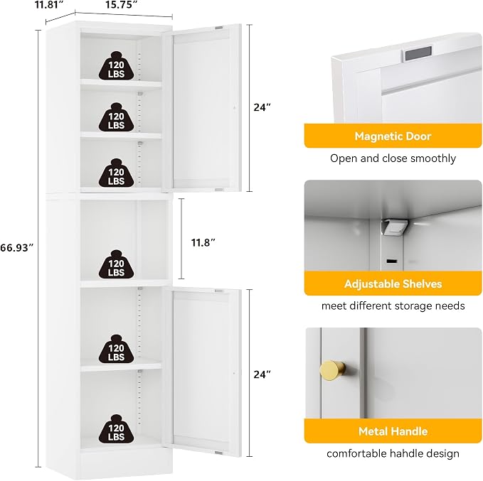 YAUWOH 2-Door Metal Storage Cabinet, Tall Slim Pantry Organizer - Image 3