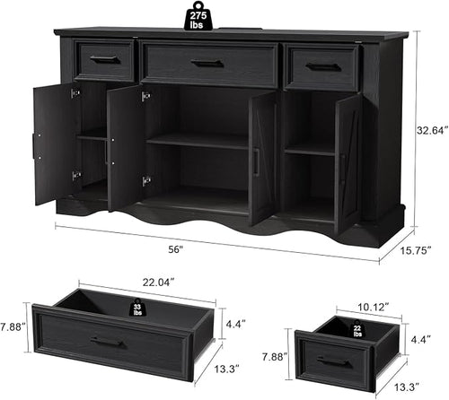 56" Large Wooden Buffet Cabinet - Image 2