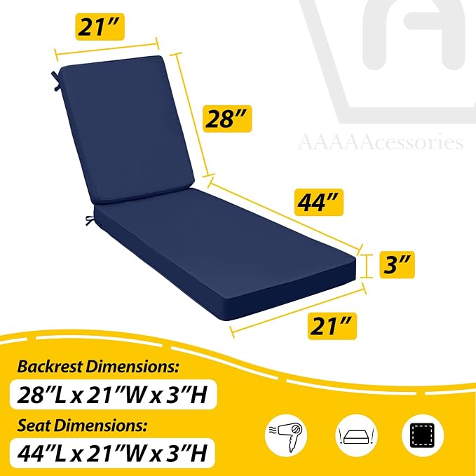 AAAAAcessories Outdoor Chaise Lounge Cushions, Fade-Resistant, Waterproof Patio - Image 5