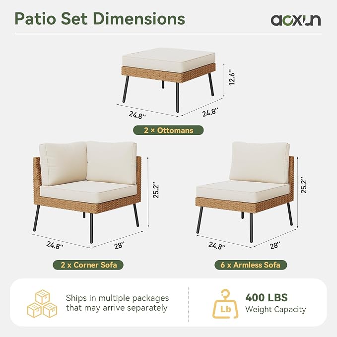 Aoxun 10 Piece Patio Furniture Set, 10 Seats Outdoor Sectional Sofas - Image 7