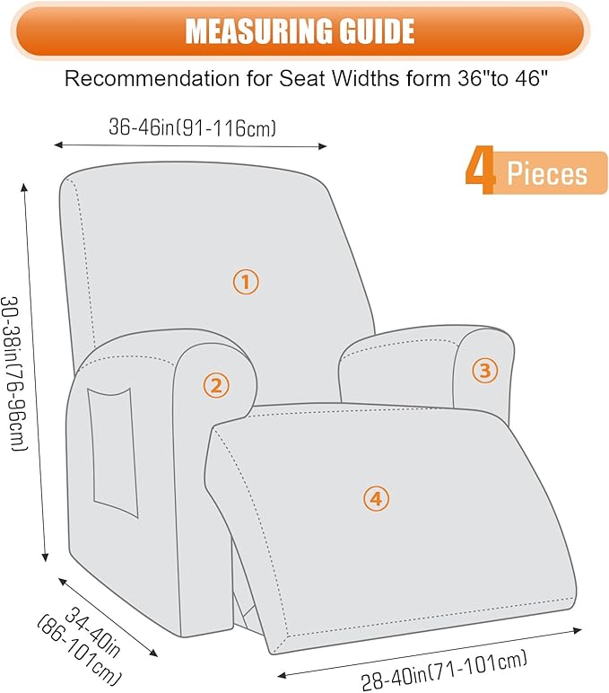 VANSOFY Oversized Recliner Chair Cover, 4-Pieces Stretch Recliner Covers - Image 5