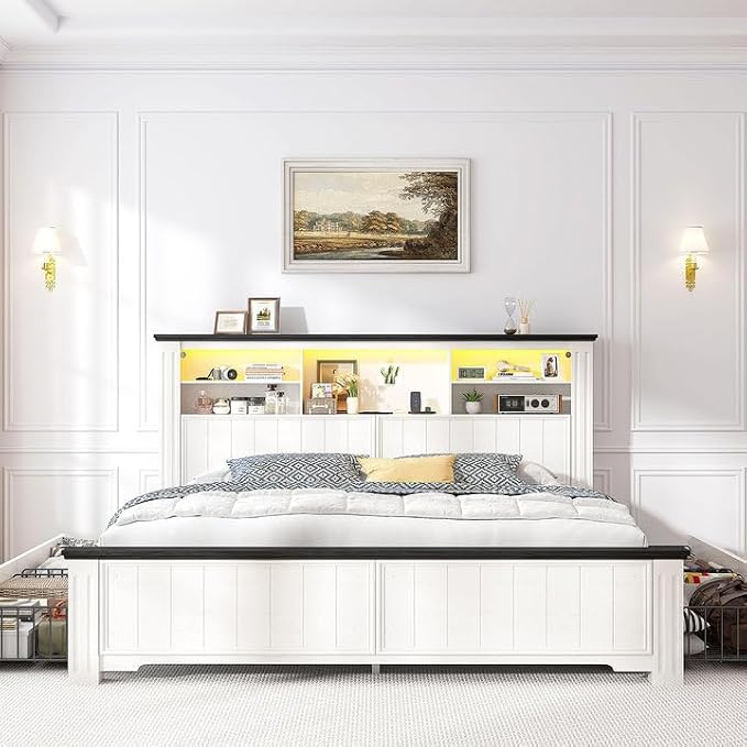 EnHomee Queen Bed Frame with Headboard and Storage, 4 Drawers and LED Built in - Image 3