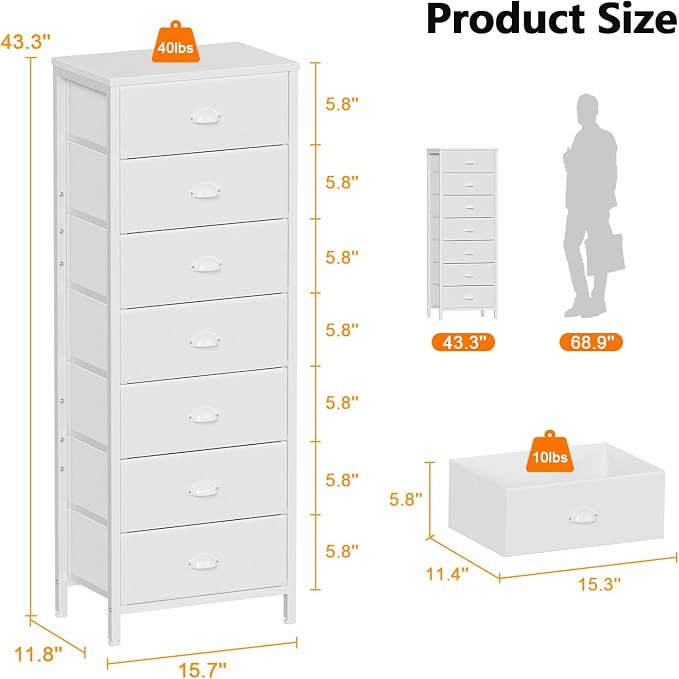 Furnulem White Tall Dresser for Bedroom - Image 3