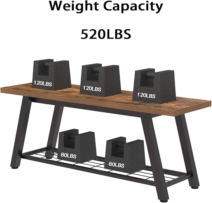 Oastreeful Storage Bench Industrial Rustic Wooden and Metal Entryway Shoe Boots - Image 7