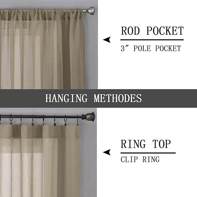 Tollpiz Sheer Curtain Linen Textured Living Room Curtains Sheer Light Filtering - Image 5
