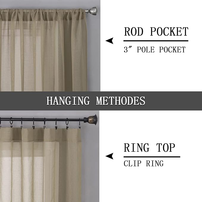 Tollpiz Sheer Tier Curtains Kitchen Linen Textured Half Curtain Sheers Light - Image 5