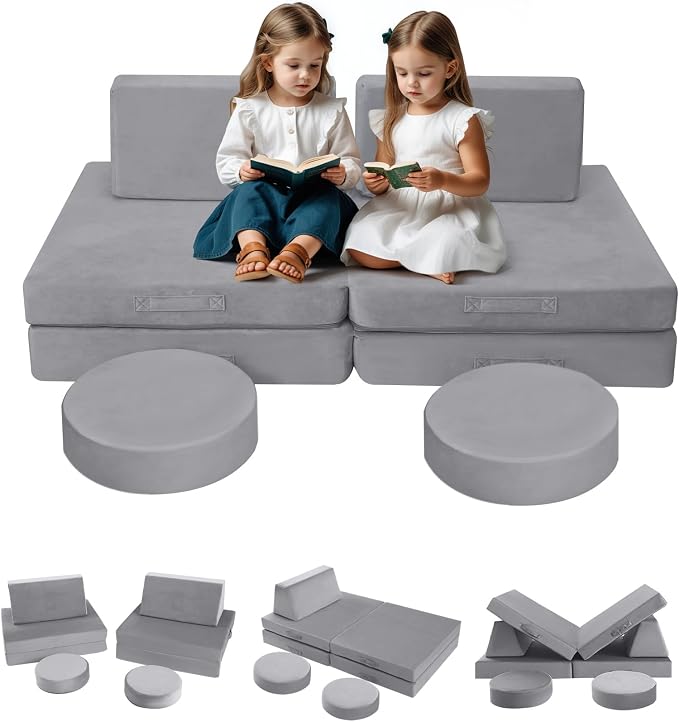 MeMoreCool Play Couch for Kids, 8-Piece Modular Foam Couch Set, Kids Play Couch by MeMoreCool
