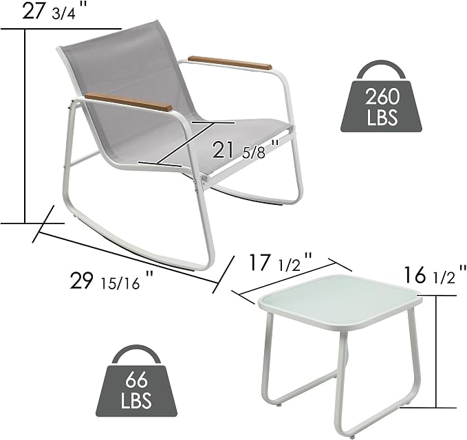 Kozyard 3-Piece Rocking Chair Set, Outdoor Rocking Textilene Bistro Set - Image 2