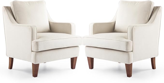 VINGLI Beige Accent Chairs Set of 2, Mid Century Modern Chairs, Upholstered by VINGLI