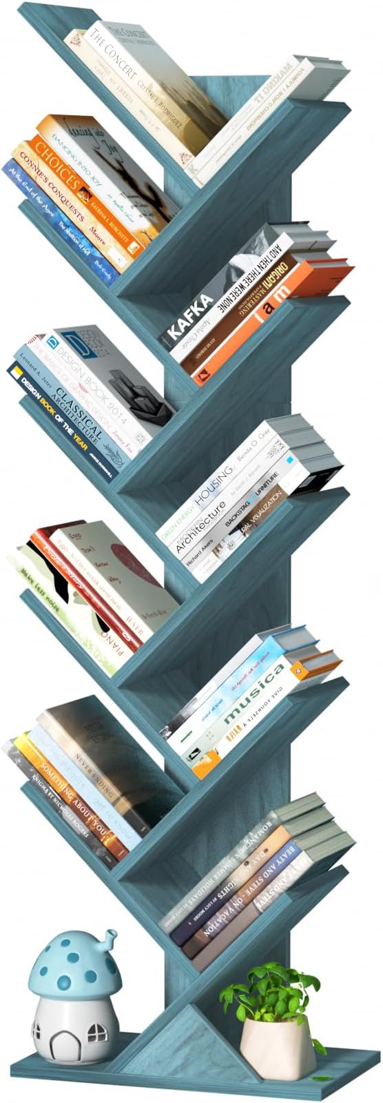 SHEEPAM 10 Tier Tree Book Shelf, Floor Standing Wood Bookshelf by SHEEPAM