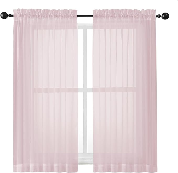 OWENIE Sheer Curtains 54 Inch Length 2 Panels Set, Blush Sheer Curtain by OWENIE