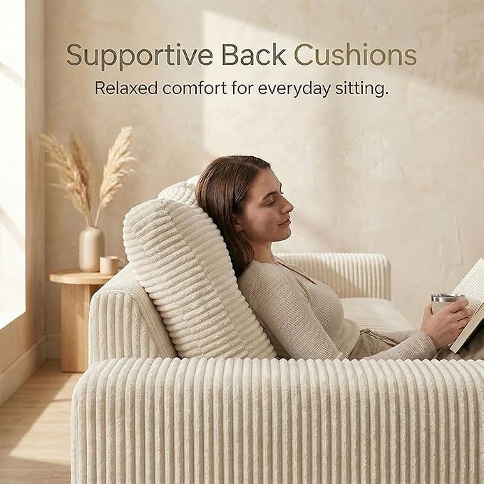 85" Corduroy 3 Seater Sofa in a Box, High-Density Foam Couch, No Assembly - Image 5