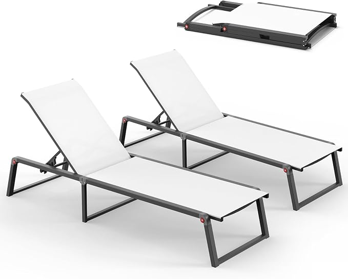 Aluminum Chaise Lounge Chair Outdoor, Foldable& No Assembly Patio Pool Lounge by Oasbira