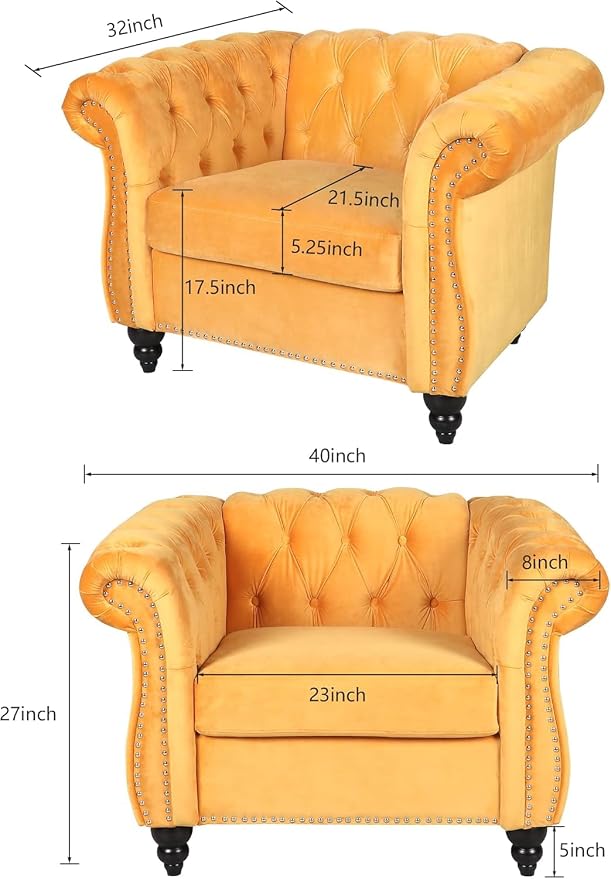 Living Room Chair, Modern Velvet Chesterfield Sofa Chair, Mid Century Single - Image 2