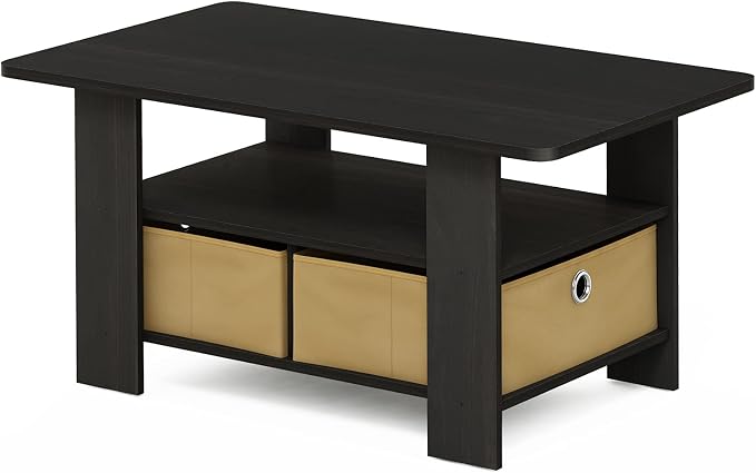 Furinno Coffee Table with Bins, Espresso/Brown - Image 7