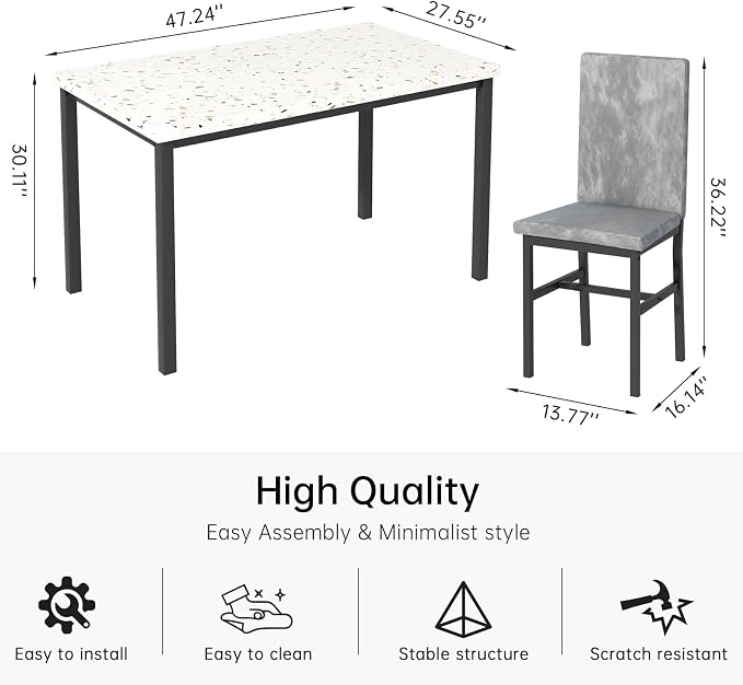AWQM 5 Piece Dining Table Set for 4, Faux Marble Kitchen Table and Chairs for 4 - Image 2