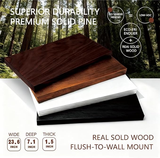 Solid Wood Floating Shelves, 23.6in Finished Real Wood Wall Shelves - Image 2