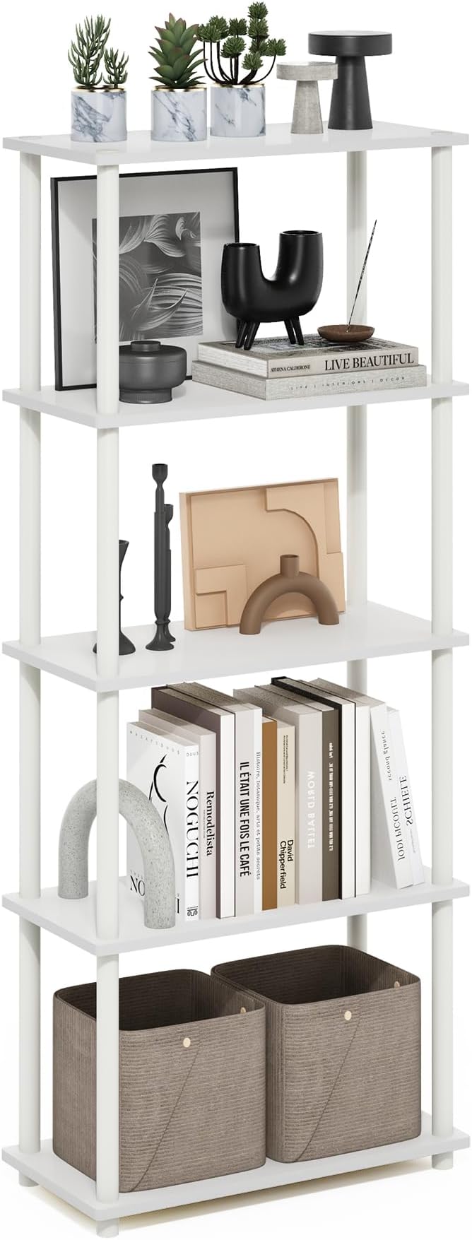 Furinno TURN-N-TUBE Storage Shelves, 5-Tier Book Shelf, Corner Shelf, Toolless by Furinno-FitsYourSpaceFitsYourBudget