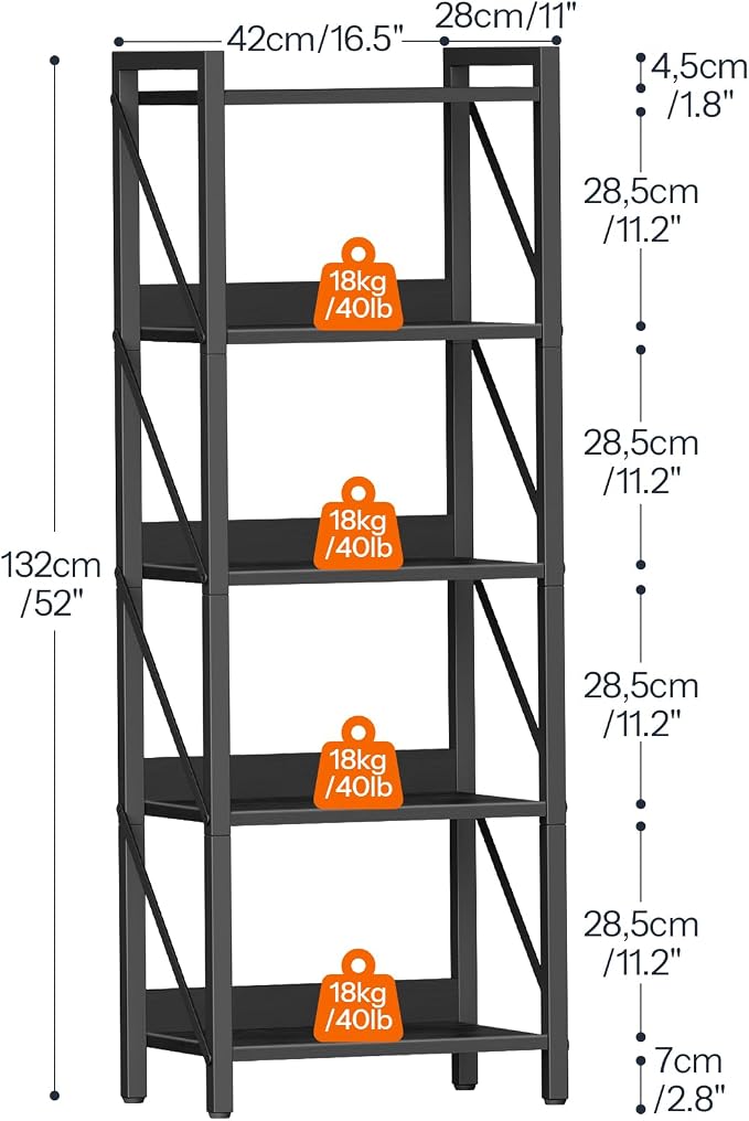 HOOBRO Bookshelf, 5-Tier Industrial Bookcase, Book Shelf Storage Organizer - Image 3