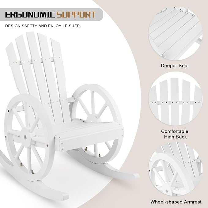 Outvita Adirondack Rocking Chair Set of 2, Wood Wagon Rocker, Outdoor Wooden - Image 3