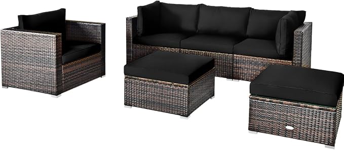 Tangkula 6 Pieces Wicker Patio Furniture Set, PE Rattan Outdoor Sectional - Image 9