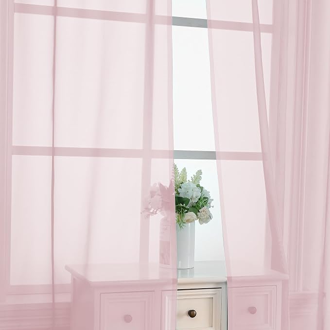 OVZME Blush Pink Sheer Curtains 84 Inches Long 2 Panels - Image 5