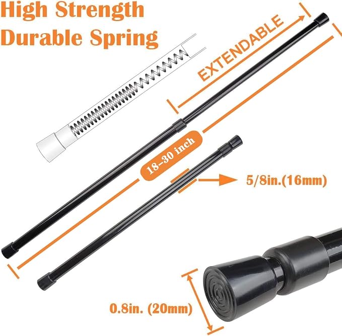 KXLife 4 Pack 5/8" Spring Tension Curtain Rod, Adjustable Tension Rods Black 18 - Image 2