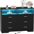 FJTJBSI Dresser with Power Outlets and LED Lights Wooden 6 Drawer Dresser with by FJTJBSI