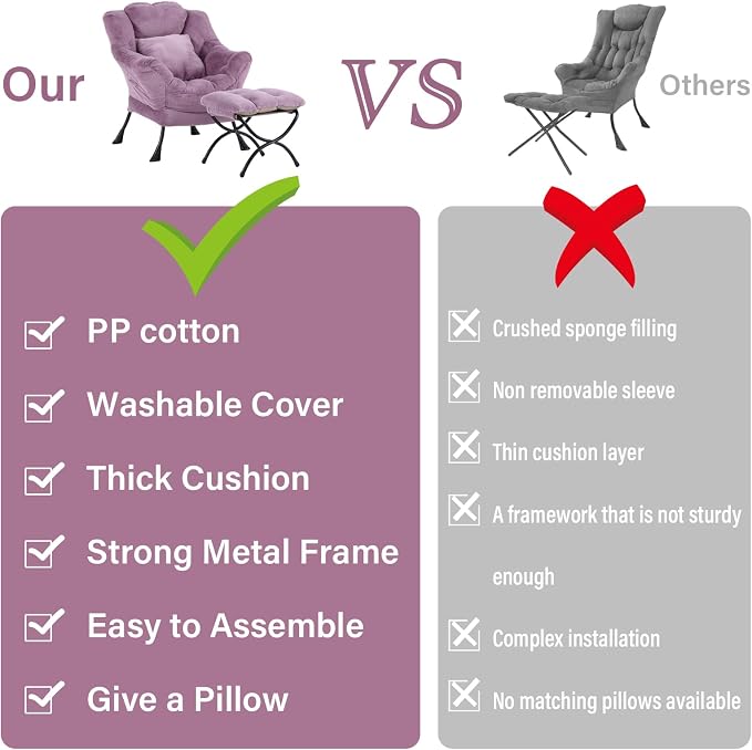Lazy Chair with Ottoman, Reading Chair with a Pillow, Leisure Sofa Armchair - Image 6