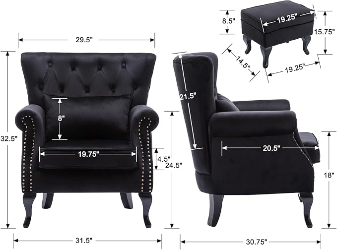 Mid Century Modern Accent Chair Upholstered Armchair Comfy Velvet Tufted - Image 2