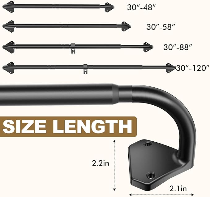 GXOACKJ Black Curtain Rods for Windows 48 to 84 inch, 5/8 inch Adjustable Wrap - Image 4