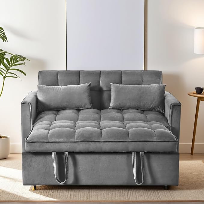 Ball & Cast 53" Sleeper Sofa, 3-in-1 Convertible Pull Out Couch, Velvet Loveseat - Image 5