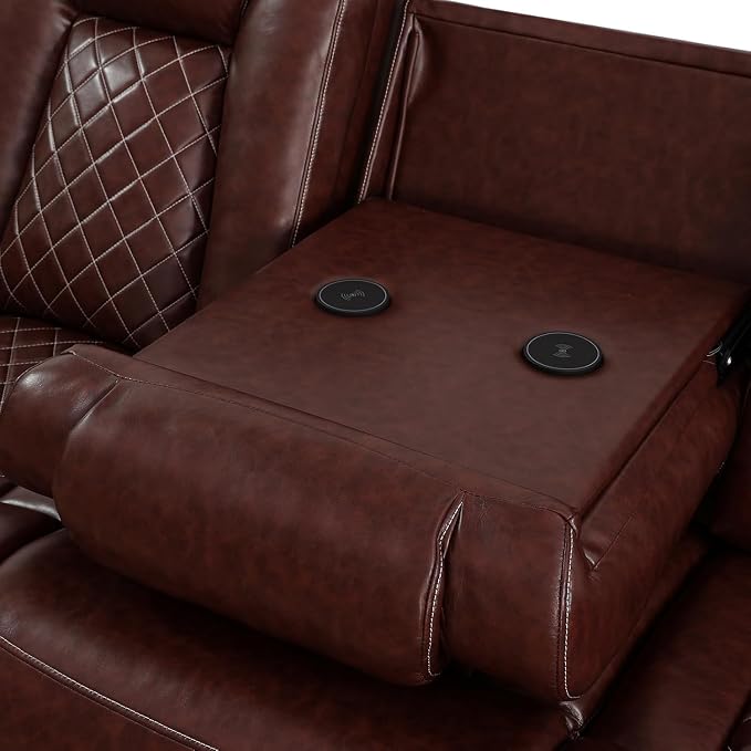 Power Recliner Sofa with LED Lights, Leather Power Reclining Sofa, Living Room - Image 5