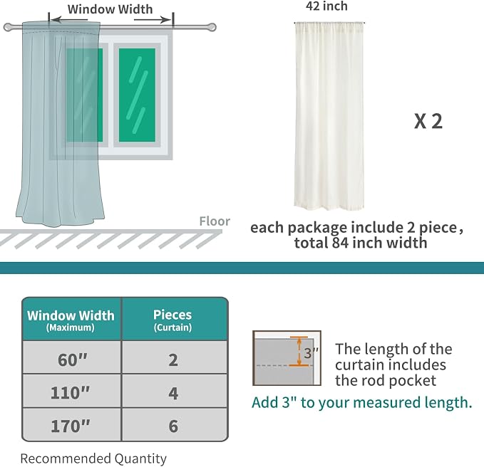 BGment 45 Inch Length Linen Semi Sheer Curtains - Image 9