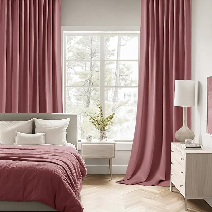 MIULEE Dusty Rose Back Tab Blackout Curtain 96 Inch Long 2 Panels Set - Image 2