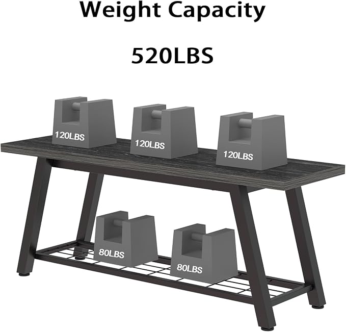 Oastreeful Industrial Entryway Bench Rustic Wood and Metal Storage Bench - Image 7