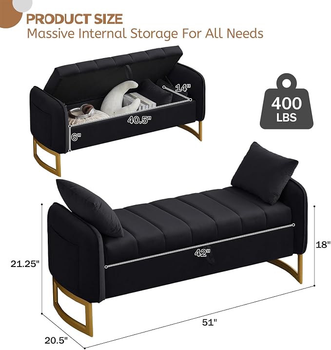 End of Bed Storage Bench, Storage Ottoman Bench - Image 2