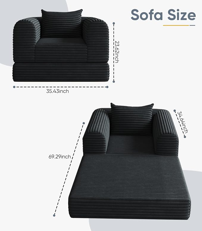 SYFERLORY Versatile 2 in1 Armchair Accent Chair Couch Convertible Boneless - Image 2