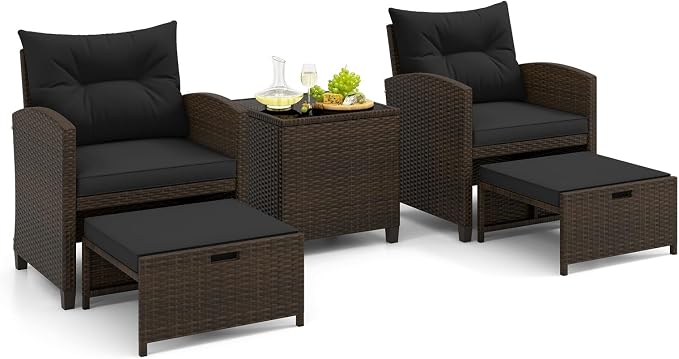 Tangkula 5 Pieces Patio Conversation Set, PE Wicker Rattan Outdoor Furniture Set by TANGKULA