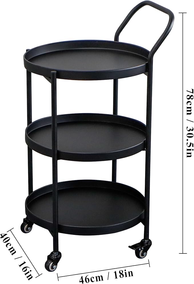 TRIROCKS 18 * 31" H Round Gold 3-Tier Rolling Bar Cart - Image 2