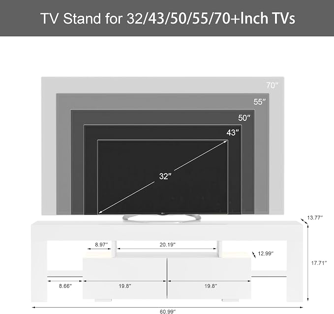 JUMMICO TV Stand with LED Lights, Modern Entertainment Center Media and Open - Image 3