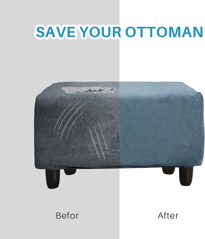 Ottoman Cover, Stretch Rectangle Velvet Ottoman Slipcovers of Foot Stool - Image 5
